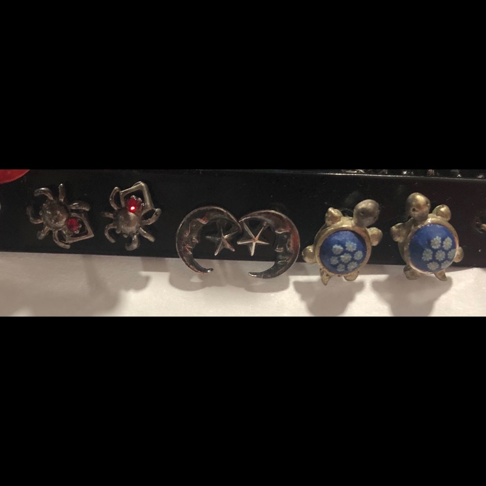 Stud Earrings (3 pairs). Moons, Turtles, Spiders